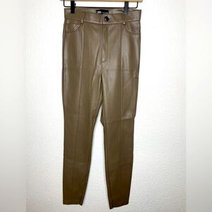 ZARA pants faux leather women’s sz small on brown zipper leg